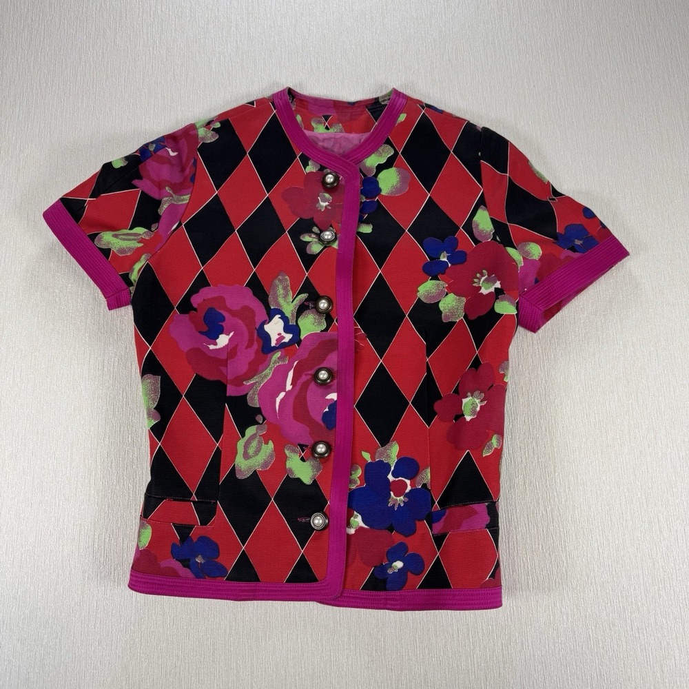 Versus Gianni Versace VTG Top Argyle Pattern Overlaid Floral - Size 28/42 S Rare